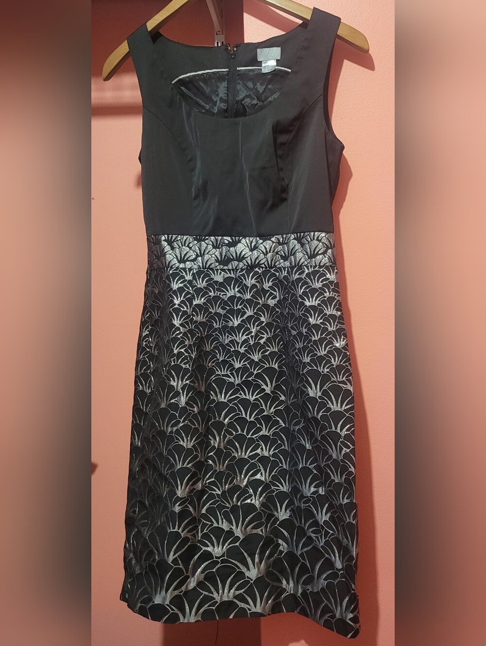 H&M Black Midi Dress with Silver Art Deco Motif